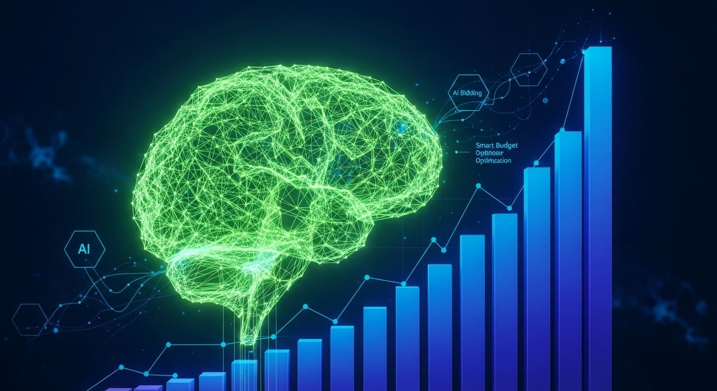 Google Ads Smart Bidding AI optimization dashboard showing bid strategy performance metrics