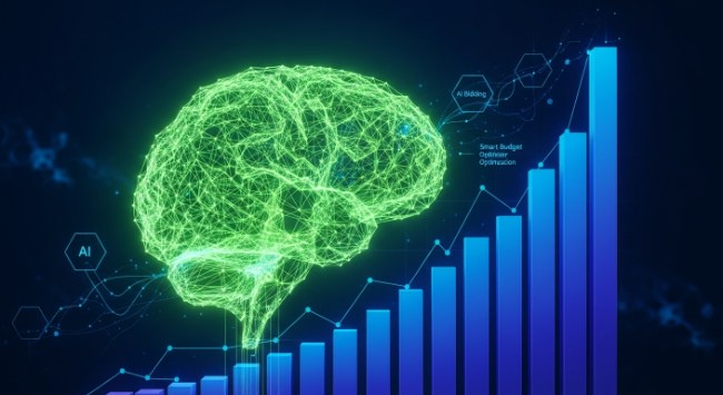 Google Ads Smart Bidding AI optimization dashboard showing bid strategy performance metrics