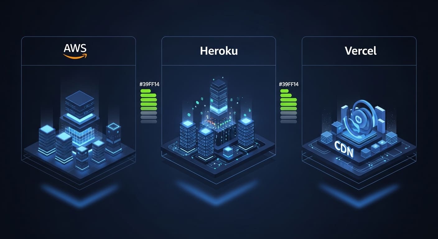 Cloud deployment platform comparison showing AWS, Heroku, and Vercel infrastructure and cost analysis