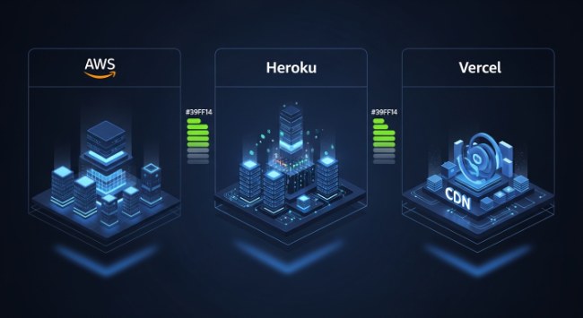 Cloud deployment platform comparison showing AWS, Heroku, and Vercel infrastructure and cost analysis